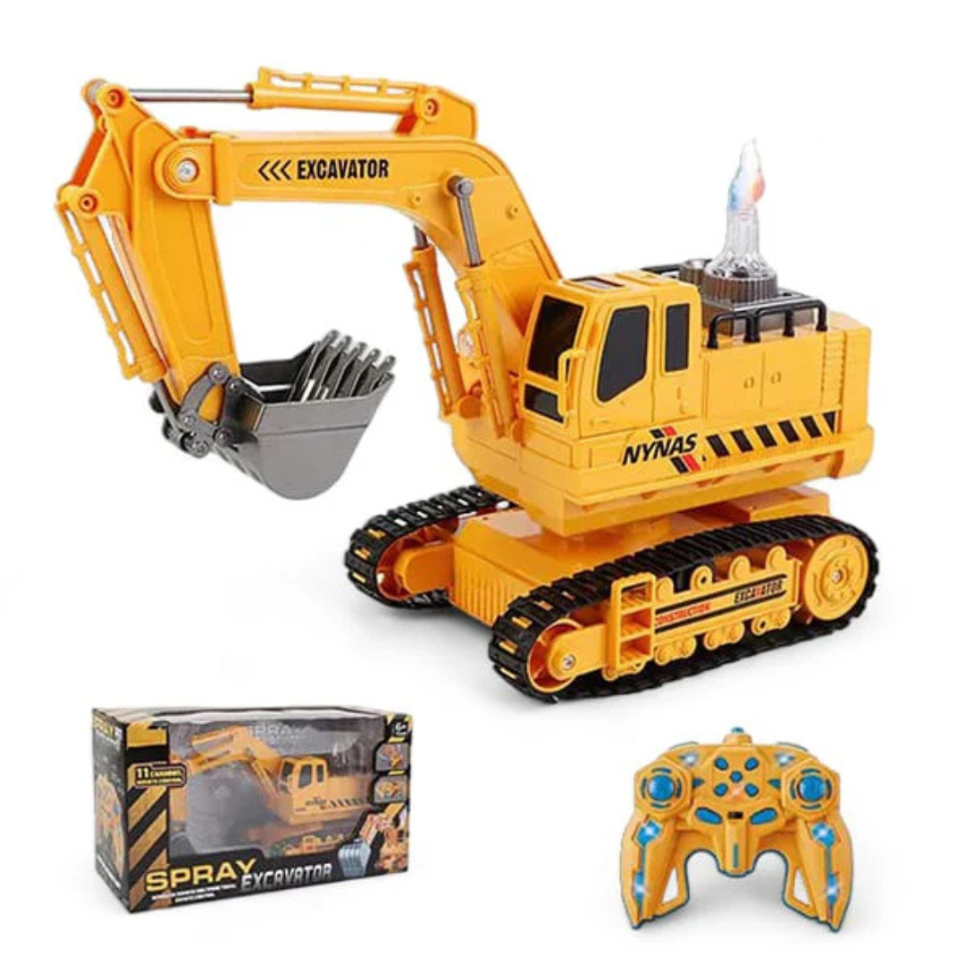 2.4GHz Rechargeable RC Excavator Construction Toy with Booster Spray & 360° Rotation | 11-Channel Remote Control Digger Truck for Kids 3+ Years