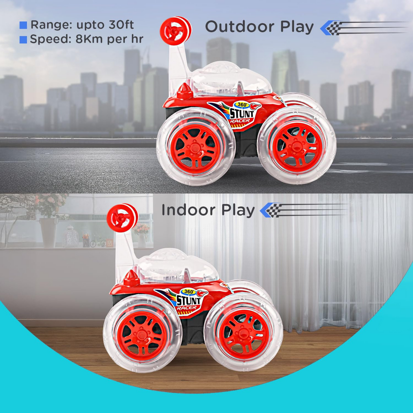 360° Remote Control Stunt Car Toy with USB Rechargeable Cable – Rotating & Rolling Big Wheels