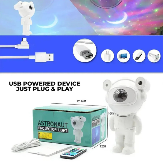 Astronaut Galaxy Projector Light – 360° Rotating Star Night Lamp with Remote Control & Nebula Effects