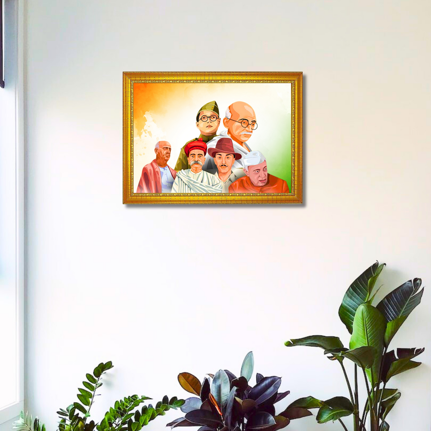 "Freedom Fighters of India" 12x18 Inches Glassy Finish Photo Frame – Iconic Indian Leaders Wall Decor for Home & Office