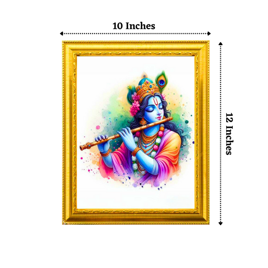 Lord Krishna Painting 10x12 Inches Glassy Finish Photo Frame – Divine Wall Art for Home & Office Decor