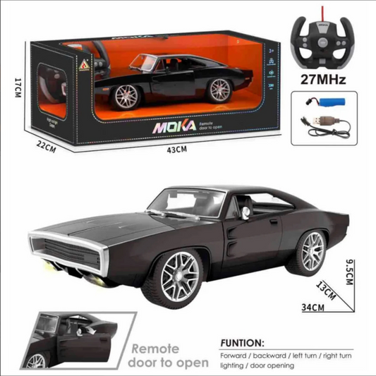 MOKA Remote Control Muscle Car – 1:12 Rechargeable RC Car with LED Lights & Opening Doors