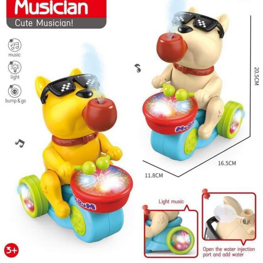 Musical Drummer Dog Toy with Lights, Sounds