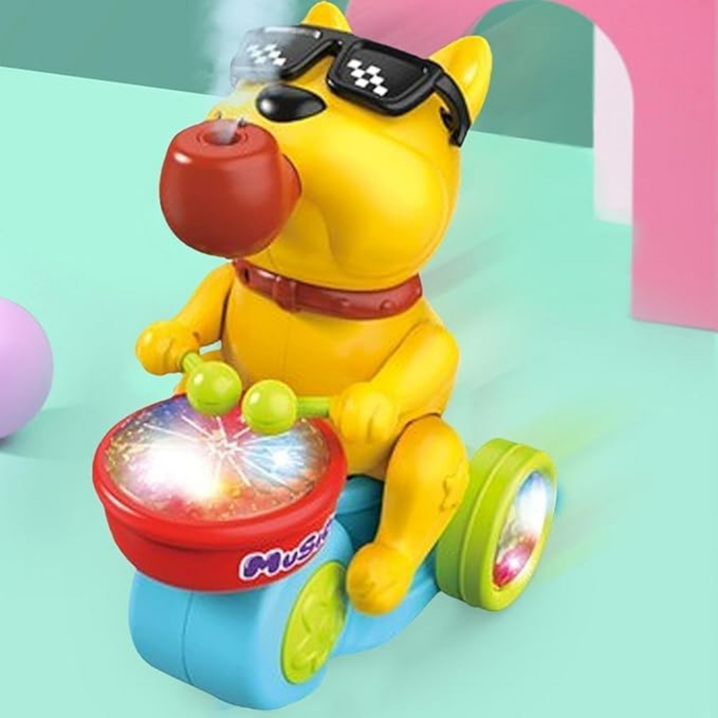 Musical Drummer Dog Toy with Lights, Sounds