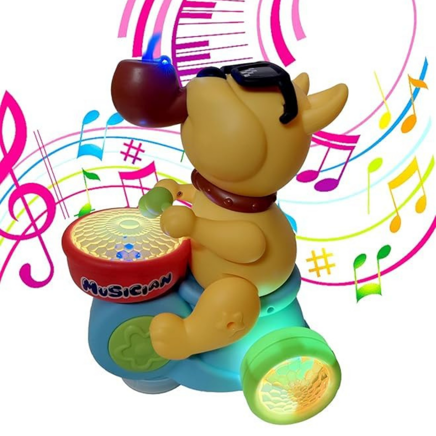 Musical Drummer Dog Toy with Lights, Sounds