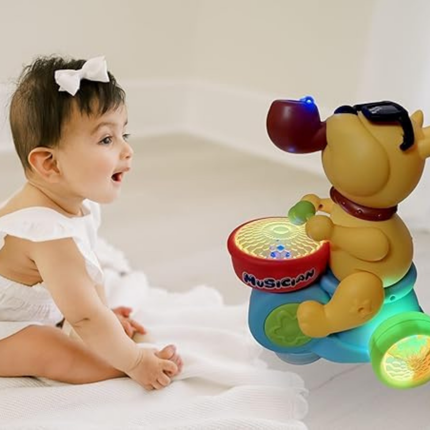 Musical Drummer Dog Toy with Lights, Sounds