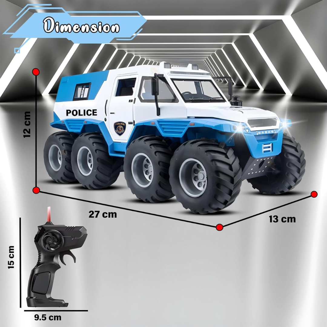 PUBG Police Tank 8-Wheel Off-Road Remote Control Car | 1:16 Scale RC Police Vehicle with LED Lights & 5-Channel Control | Toy Car for Kids 3+ Years