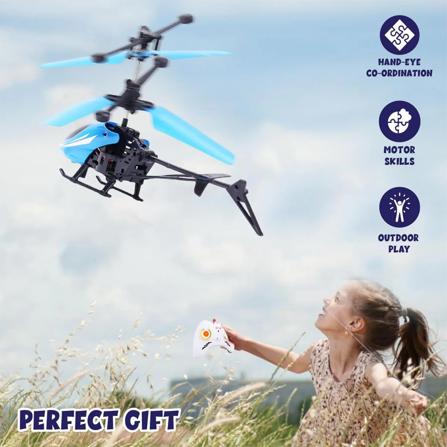 Rechargeable Flying Helicopter Toy with Hand Sensor, Remote Control & LED Lights