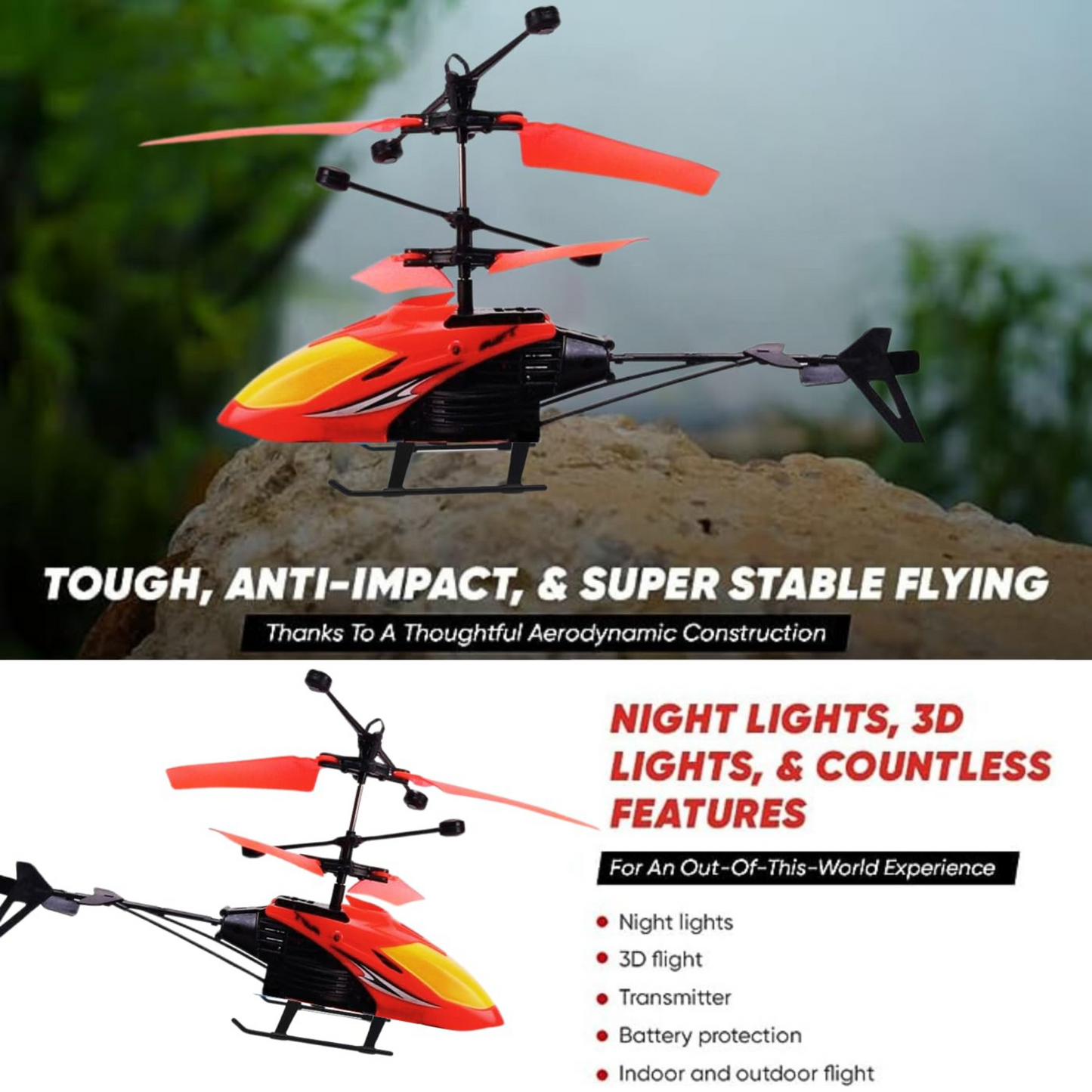 Rechargeable Flying Helicopter Toy with Hand Sensor, Remote Control & LED Lights