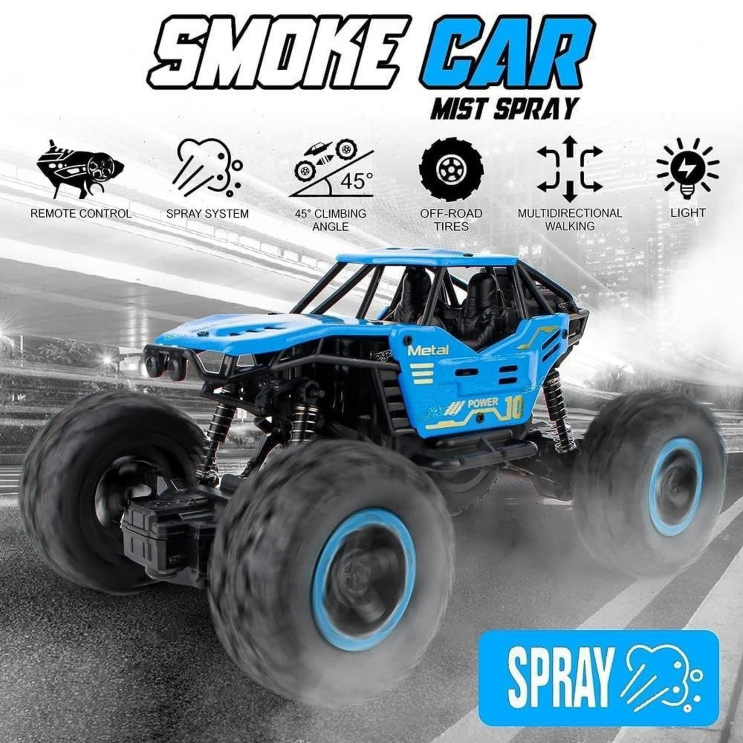 Rechargeable Monster Car with HD Camera, Spray, LED Lights & App Control