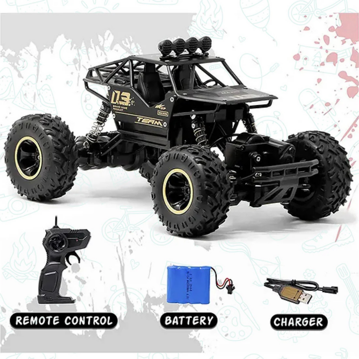 Rechargeable Monster Car with HD Camera, Spray, LED Lights & App Control