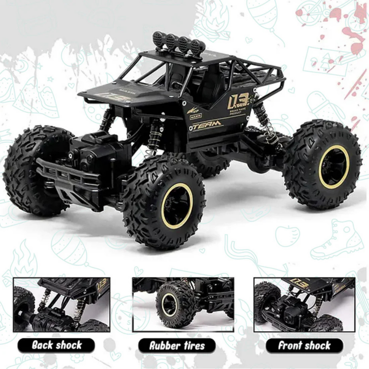 Rechargeable Monster Car with HD Camera, Spray, LED Lights & App Control