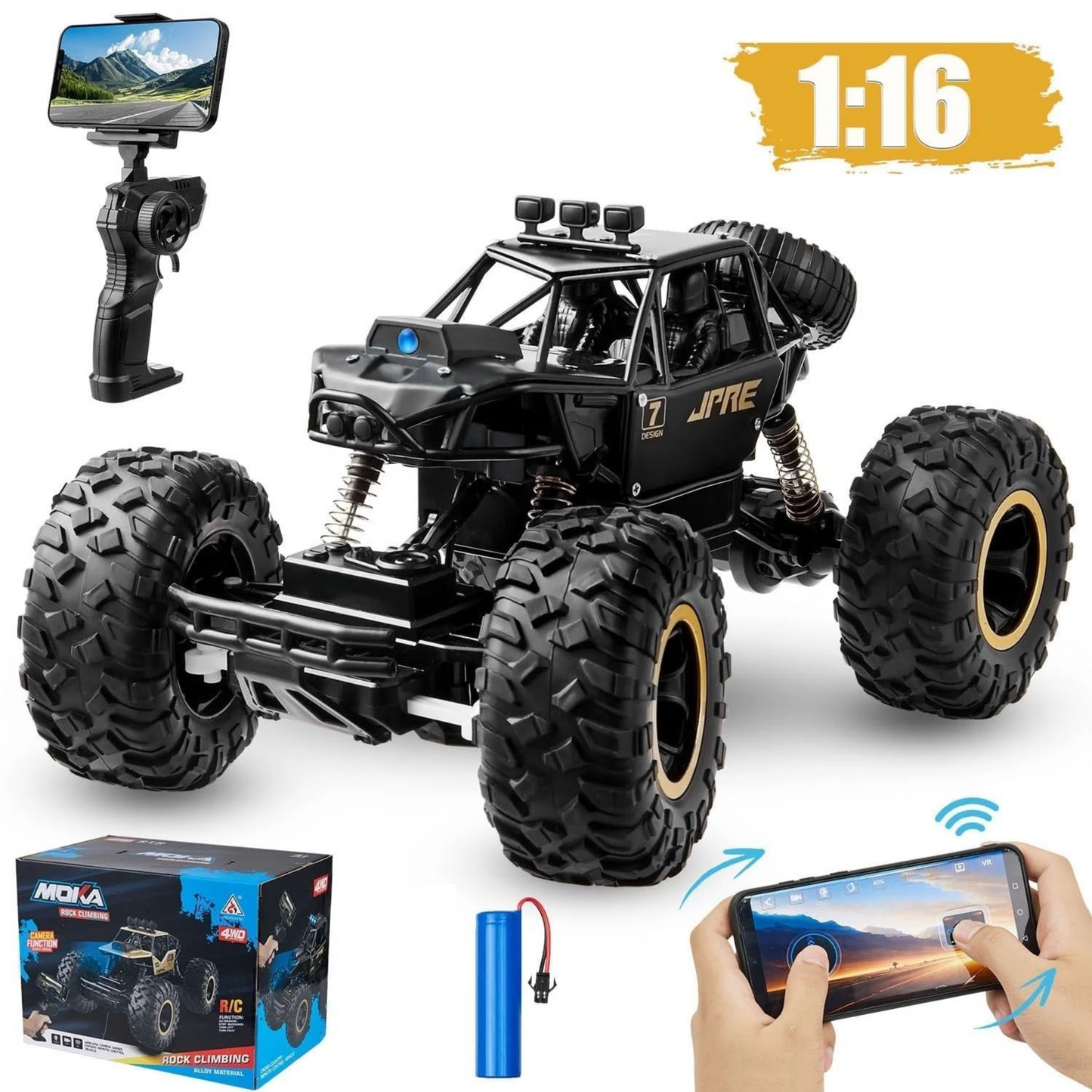 Rechargeable Monster Car with HD Camera, Spray, LED Lights & App Control