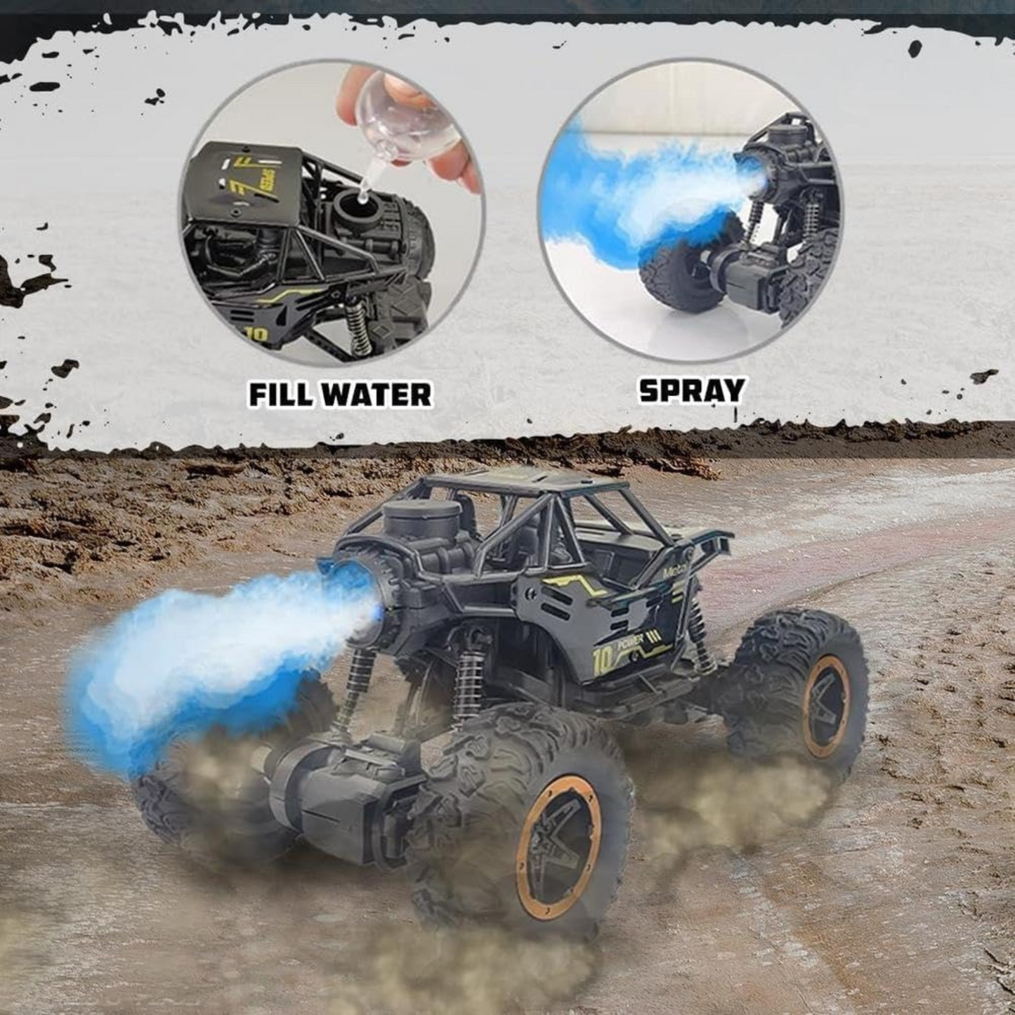 Rechargeable Monster Car with HD Camera, Spray, LED Lights & App Control