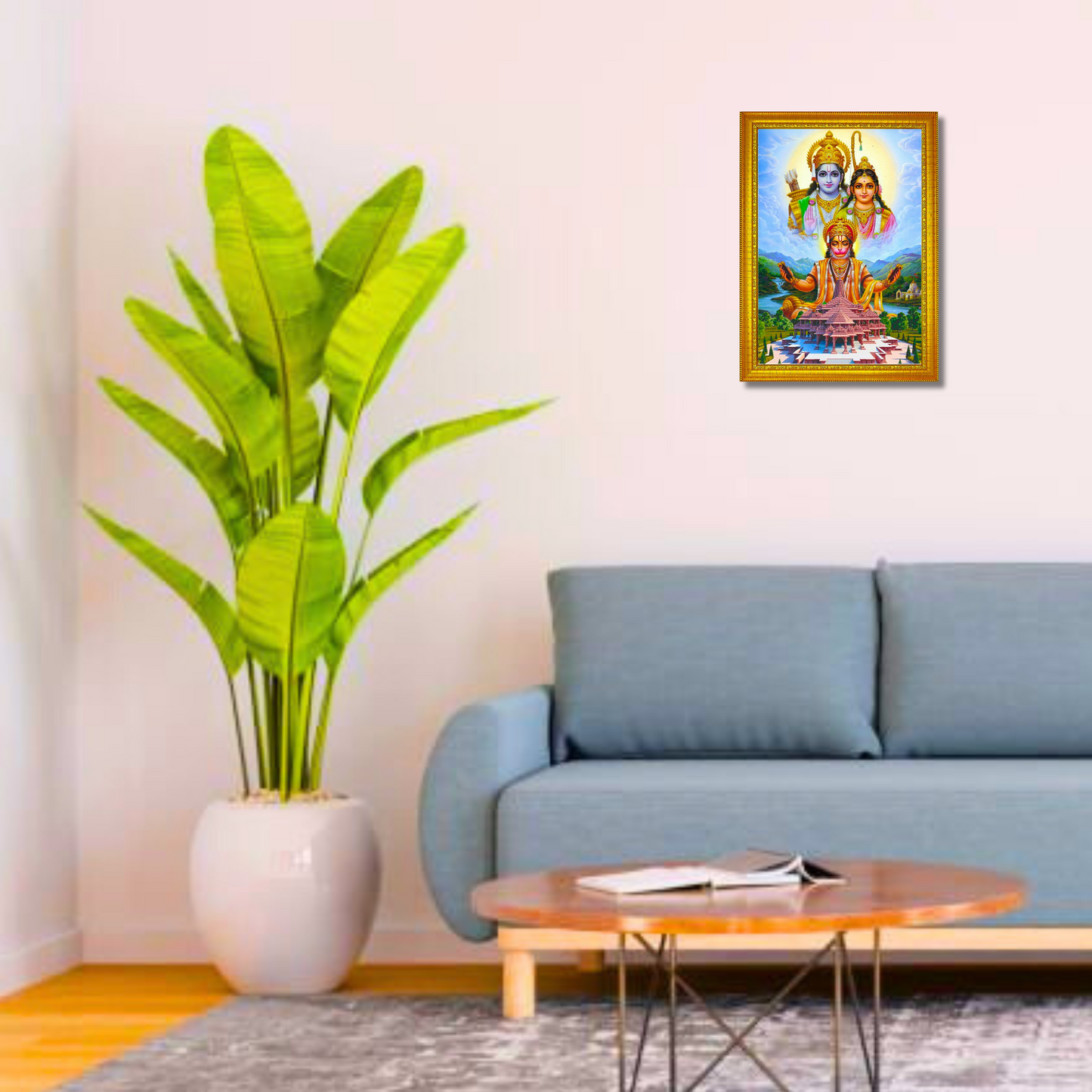 Sacred Ensemble - Ramar, Seetha, Hanuman, and Ayodhya Ramar Kovil 8x12 Glassy Finish Photo Frame