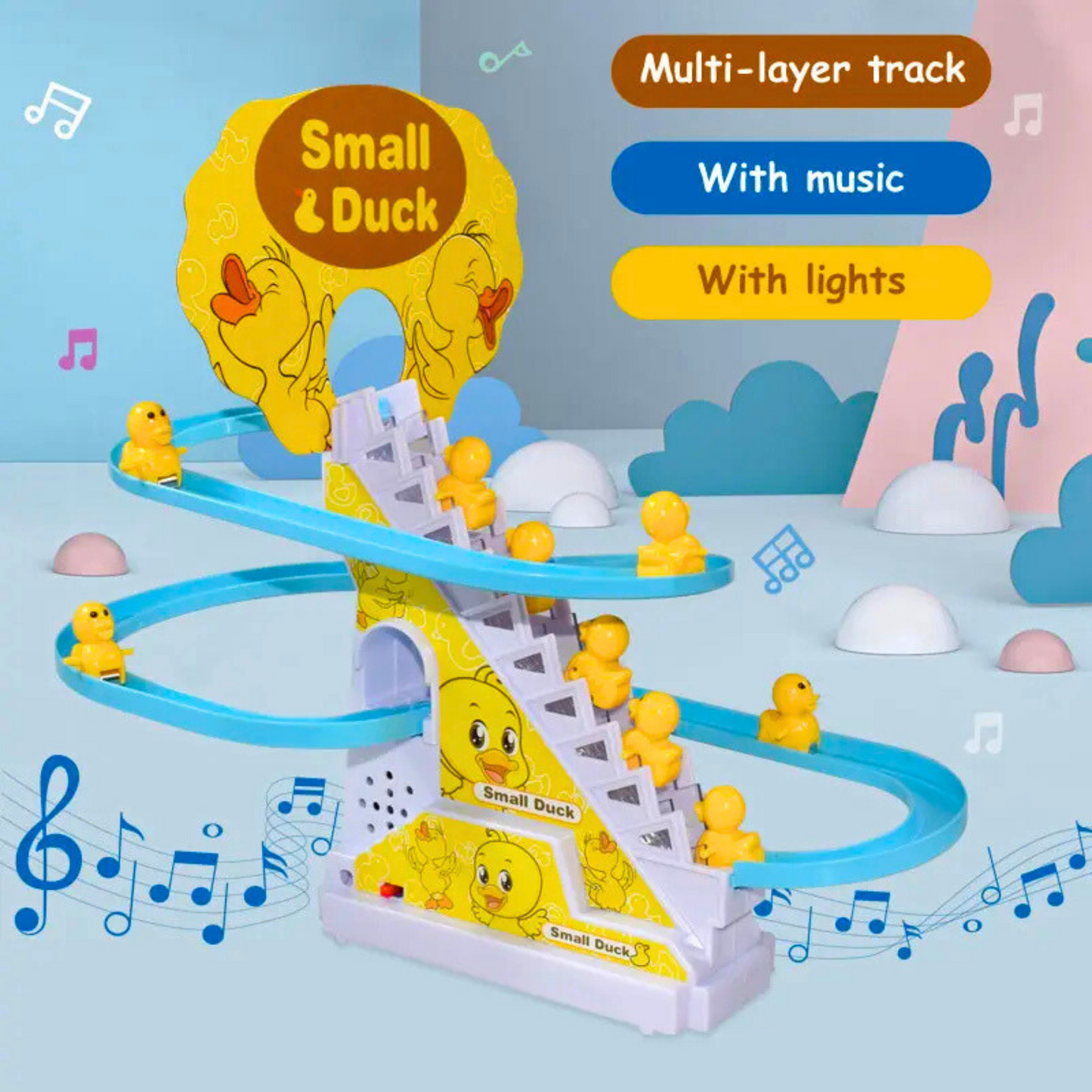 Small Duck Climbing Stairs Toy with Music & Lights