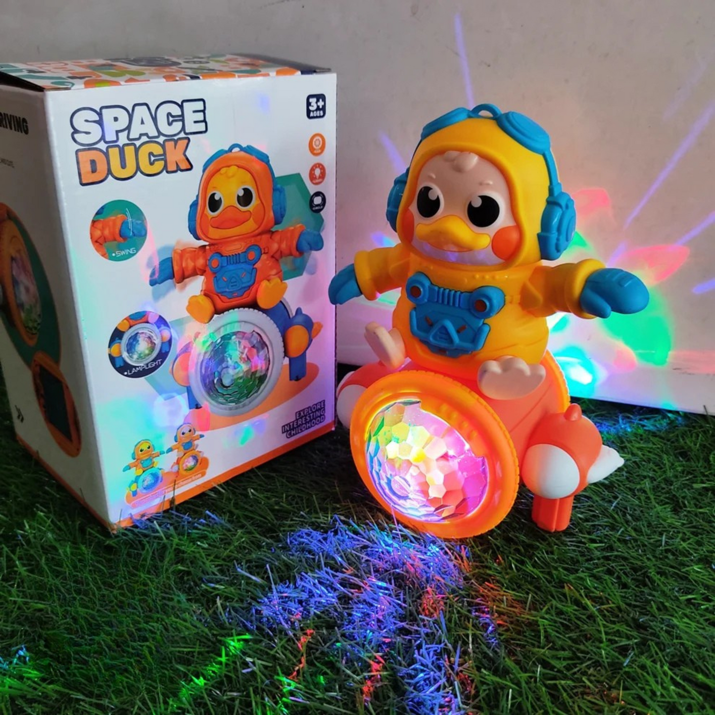 Space Duck Toy with Rocket Wheel & Colorful Lights – Musical Moving Toy