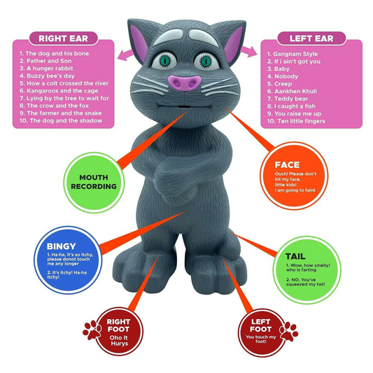 Talking Tom Toy with AI Touch Sensitive and Talk Back Voice