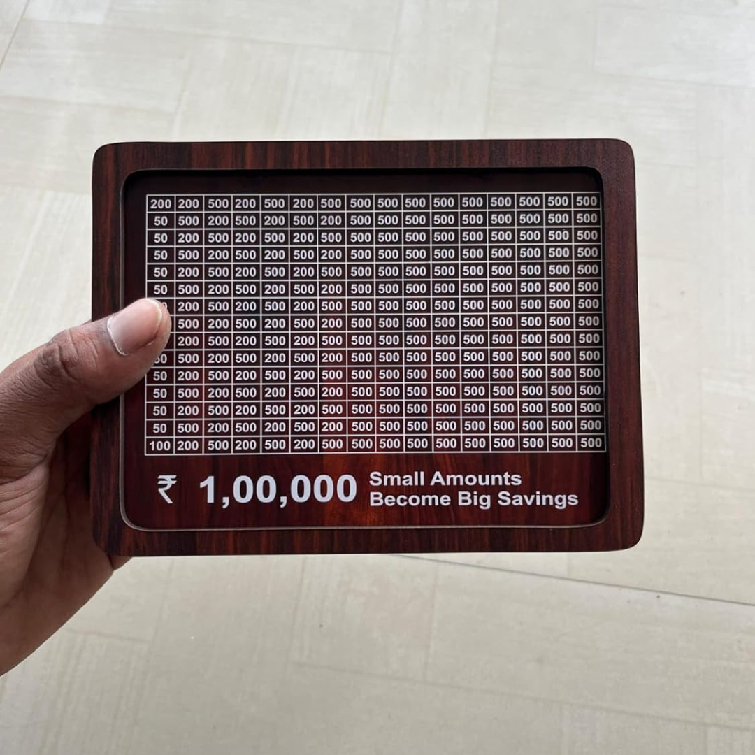 ₹1,00,000 Savings Challenge Board – Wooden Money Saving Tracker | Smart Goal Saving Box for Daily Motivation & Budget Planning
