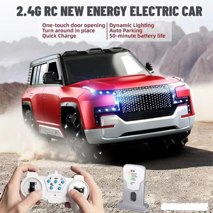1:12 Scale Rechargeable RC Drift Car with EV Power Charging Station | Auto Parking, Remote Door Open, LED Lights & Music | Premium Remote Control Toy Car for Kids 3+ Years