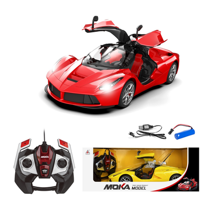 1:12 Scale Remote Control Sports Car with Door Opening | 2.4GHz RC Racing Car with LED Lights for Kids 3+ Years