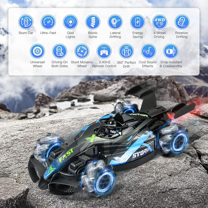 2-in-1 Gesture & Remote Control Drift Racing Car – 360° Spins, Lights, Music & Spray Effect for Kids