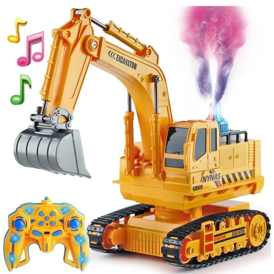 2.4GHz Rechargeable RC Excavator Construction Toy with Booster Spray & 360° Rotation | 11-Channel Remote Control Digger Truck for Kids 3+ Years