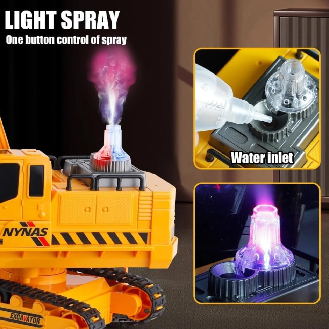 2.4GHz Rechargeable RC Excavator Construction Toy with Booster Spray & 360° Rotation | 11-Channel Remote Control Digger Truck for Kids 3+ Years