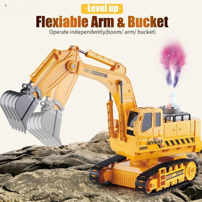 2.4GHz Rechargeable RC Excavator Construction Toy with Booster Spray & 360° Rotation | 11-Channel Remote Control Digger Truck for Kids 3+ Years