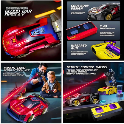 2 Player Infrared Battle RC Car Toy with Dual Remote Gun | Shoot & Knock-Down Racing Game with Lights, Sound & Rechargeable Car for Kids 3+