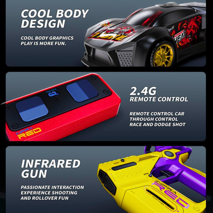 2 Player Infrared Battle RC Car Toy with Dual Remote Gun | Shoot & Knock-Down Racing Game with Lights, Sound & Rechargeable Car for Kids 3+