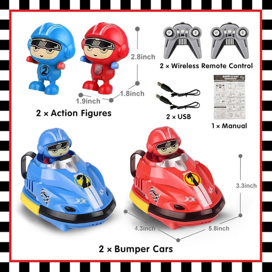 2 Player RC Bumper Cars Battle Set with Eject Drivers | 2.4GHz Remote Control Toy Cars with Lights, Music & 360° Spin | Rechargeable Kids Toy 3+