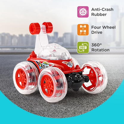 360° Remote Control Stunt Car Toy with USB Rechargeable Cable – Rotating & Rolling Big Wheels