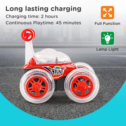 360° Remote Control Stunt Car Toy with USB Rechargeable Cable – Rotating & Rolling Big Wheels