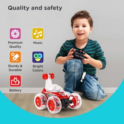 360° Remote Control Stunt Car Toy with USB Rechargeable Cable – Rotating & Rolling Big Wheels