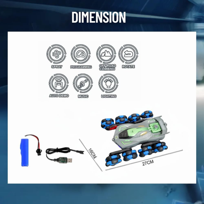8WD RC Stunt Car with Spray, Lights & Music | 2.4GHz Remote Control 360° Rotation Toy Vehicle for Kids 3+ Years