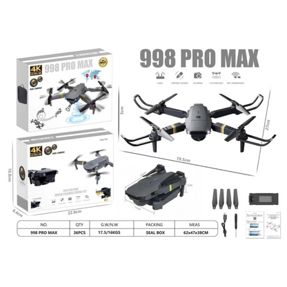 998 PRO MAX 4K Dual Camera Drone – Foldable WiFi RC Quadcopter with Altitude Hold & Headless Mode