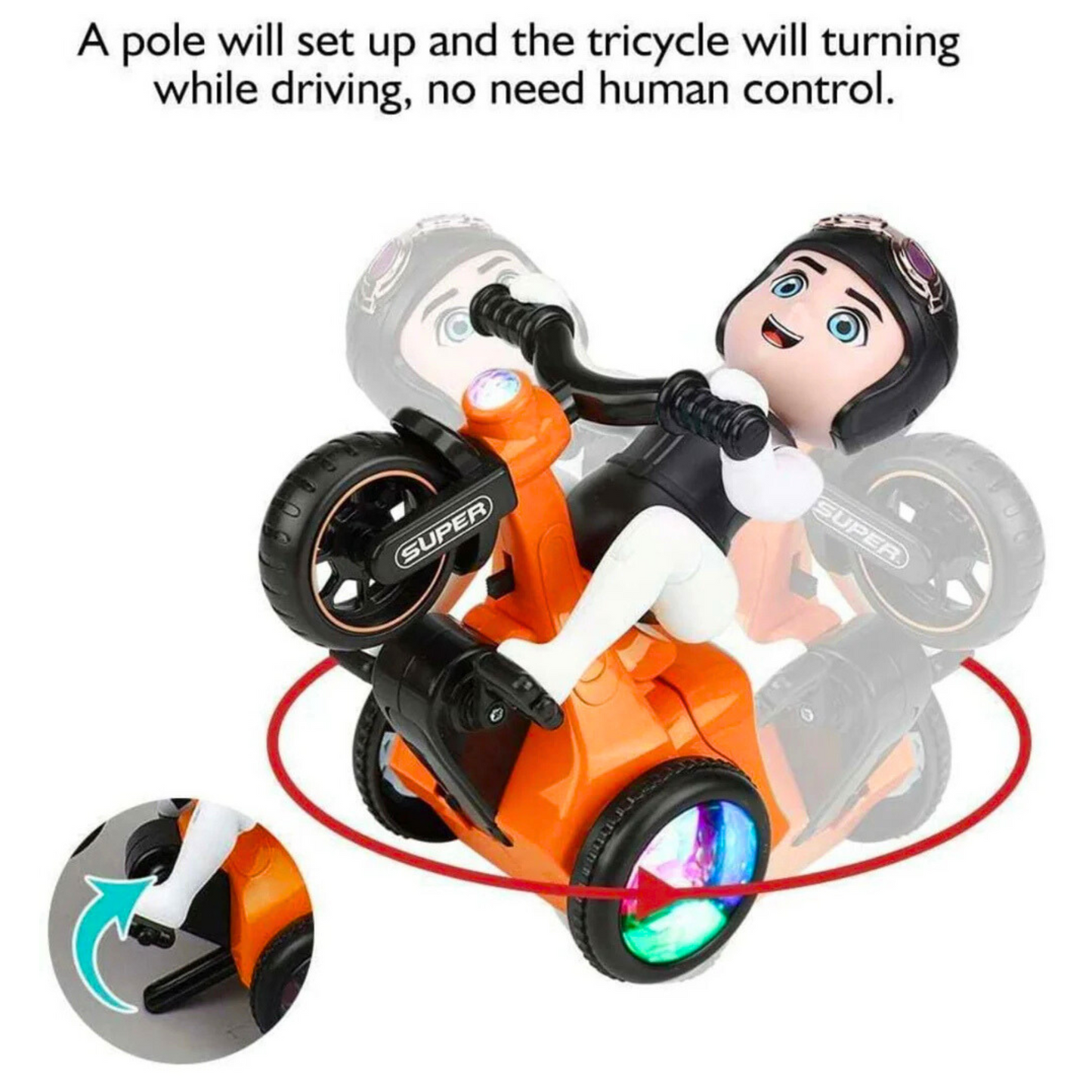 Automatic Stunt Biker Toy with 360° Rotation, Lights & Music