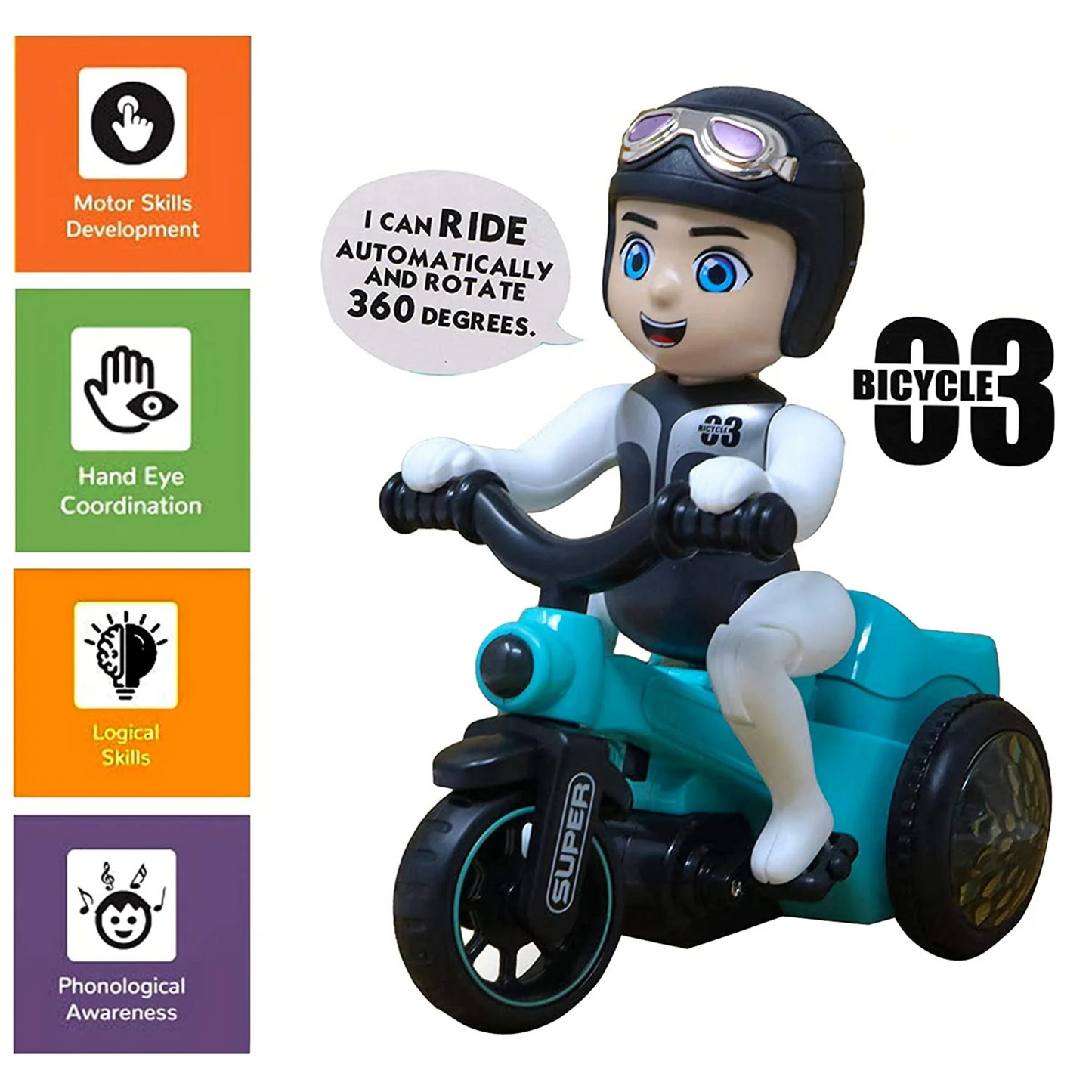 Automatic Stunt Biker Toy with 360° Rotation, Lights & Music