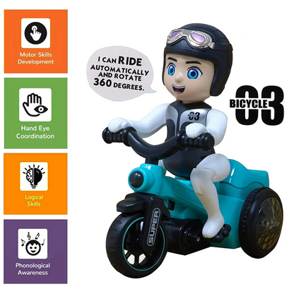 Automatic Stunt Biker Toy with 360° Rotation, Lights & Music