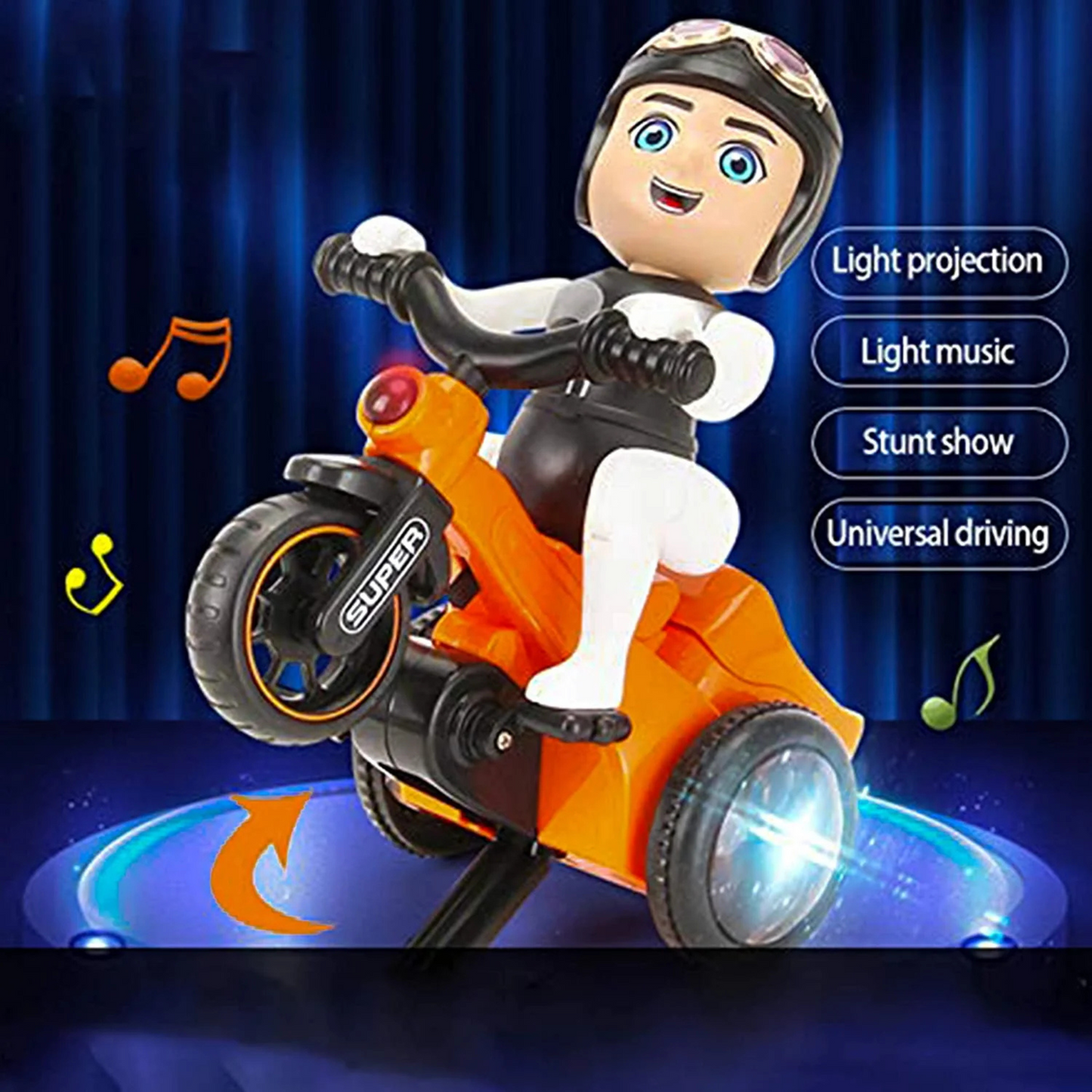 Automatic Stunt Biker Toy with 360° Rotation, Lights & Music