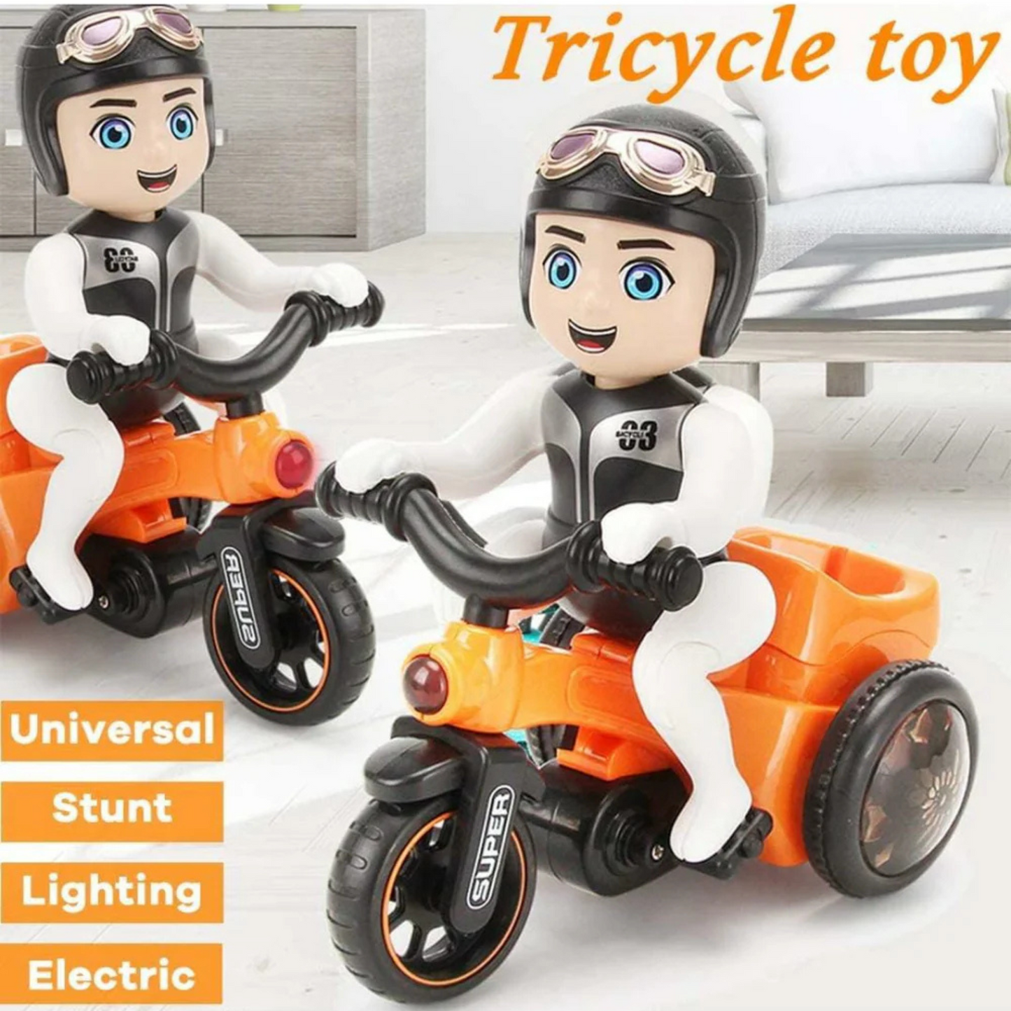 Automatic Stunt Biker Toy with 360° Rotation, Lights & Music