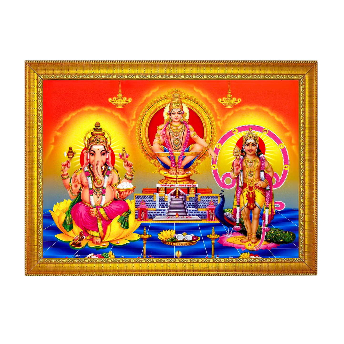 "Ayyapan, Ganesh, Murugan" Trio Glassy Finish Photo Frame