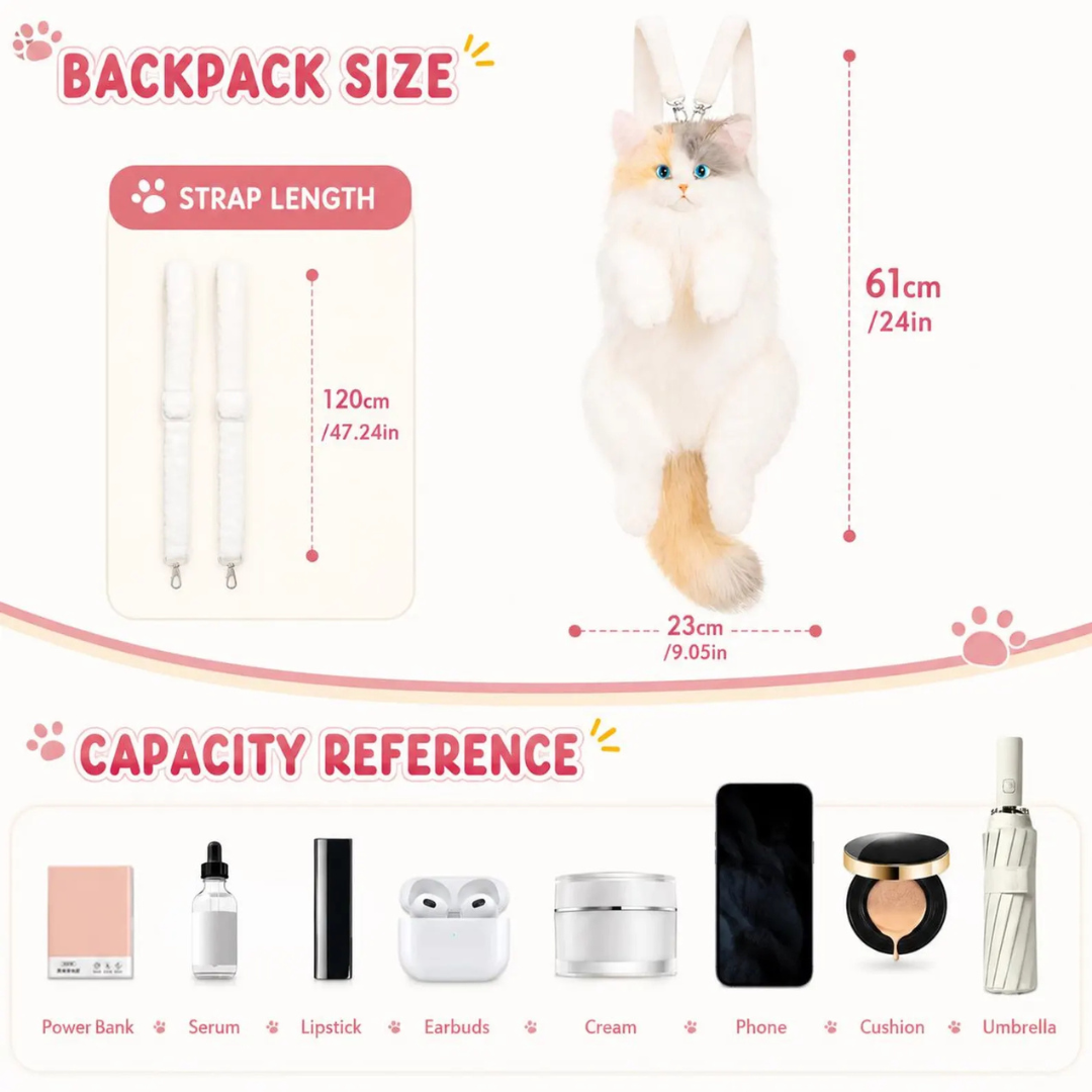 Cute Cat Plush Backpack for Kids & Girls