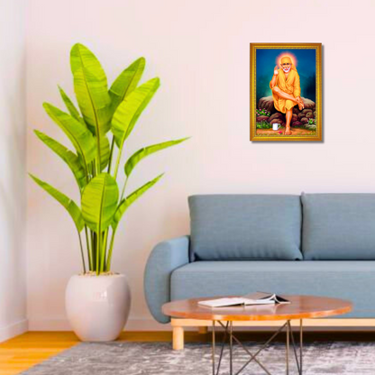 "Sai Baba" 8x12 Inches Glassy Finish Photo Frame - Divine Blessings for Your Home and Office