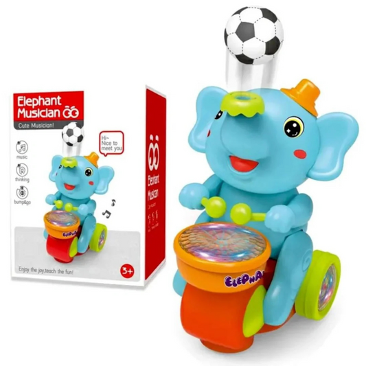 Elephant Musician Toy for Kids - Musical Drum Toy with Lights, Bump & Go Action, Balancing Football Fun