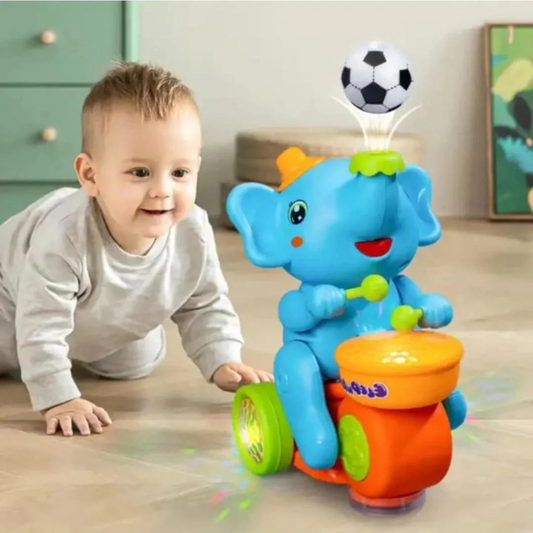 Elephant Musician Toy for Kids - Musical Drum Toy with Lights, Bump & Go Action, Balancing Football Fun