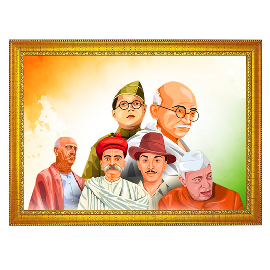 "Freedom Fighters of India" 12x18 Inches Glassy Finish Photo Frame – Iconic Indian Leaders Wall Decor for Home & Office