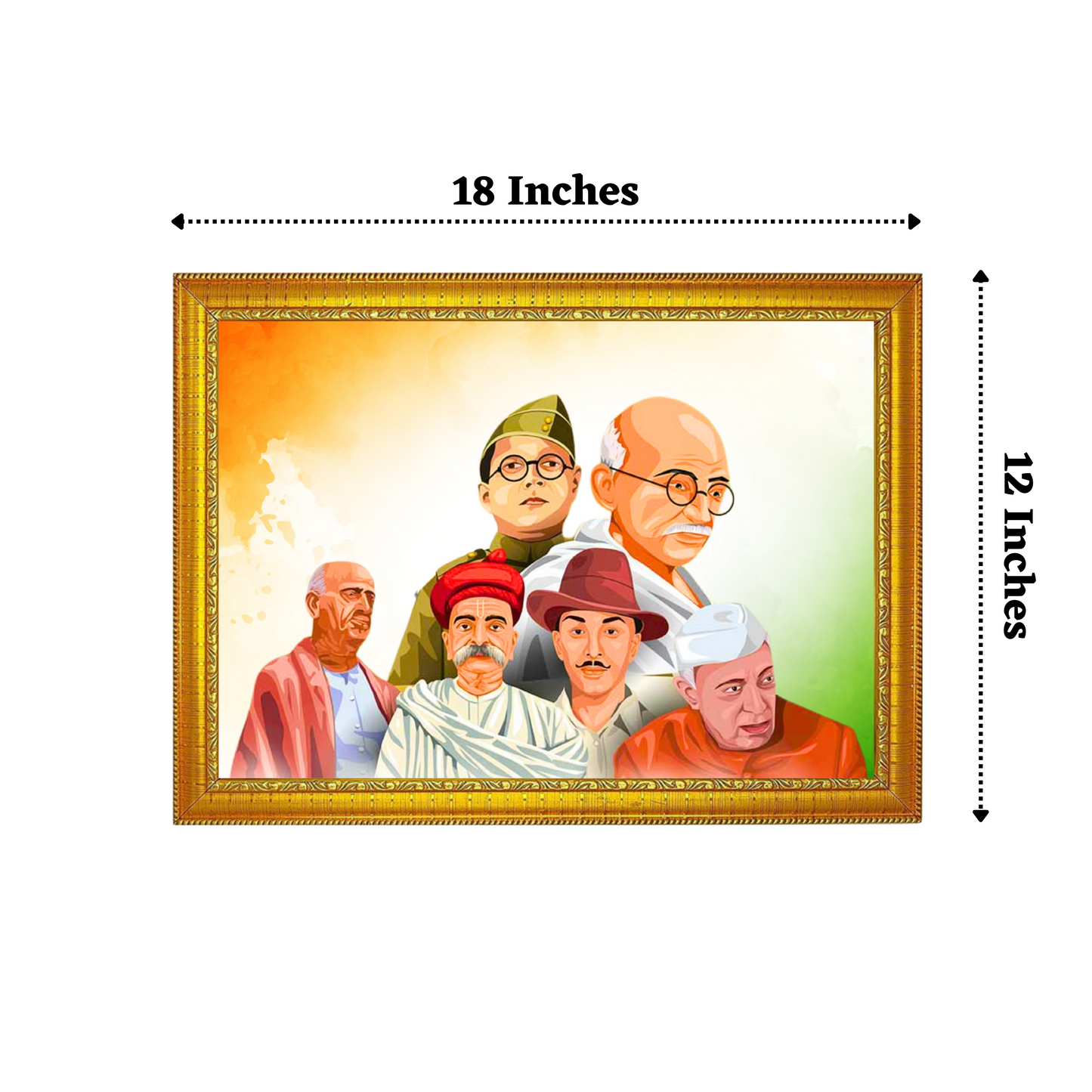 "Freedom Fighters of India" 12x18 Inches Glassy Finish Photo Frame – Iconic Indian Leaders Wall Decor for Home & Office