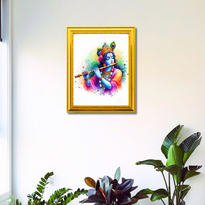 Lord Krishna Painting 10x12 Inches Glassy Finish Photo Frame – Divine Wall Art for Home & Office Decor